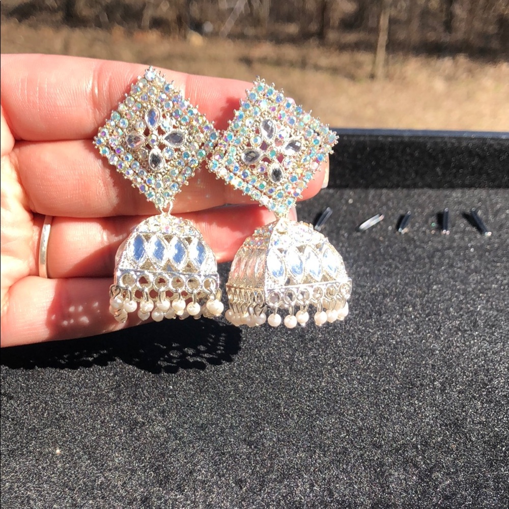 Elegant Silver and Multicolor Jhumka Earrings